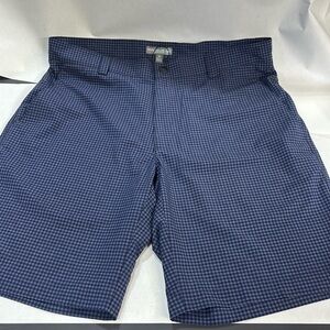 Peter Millar Crown Sport Performance Golf Blue Check moisture wicking Shorts 33